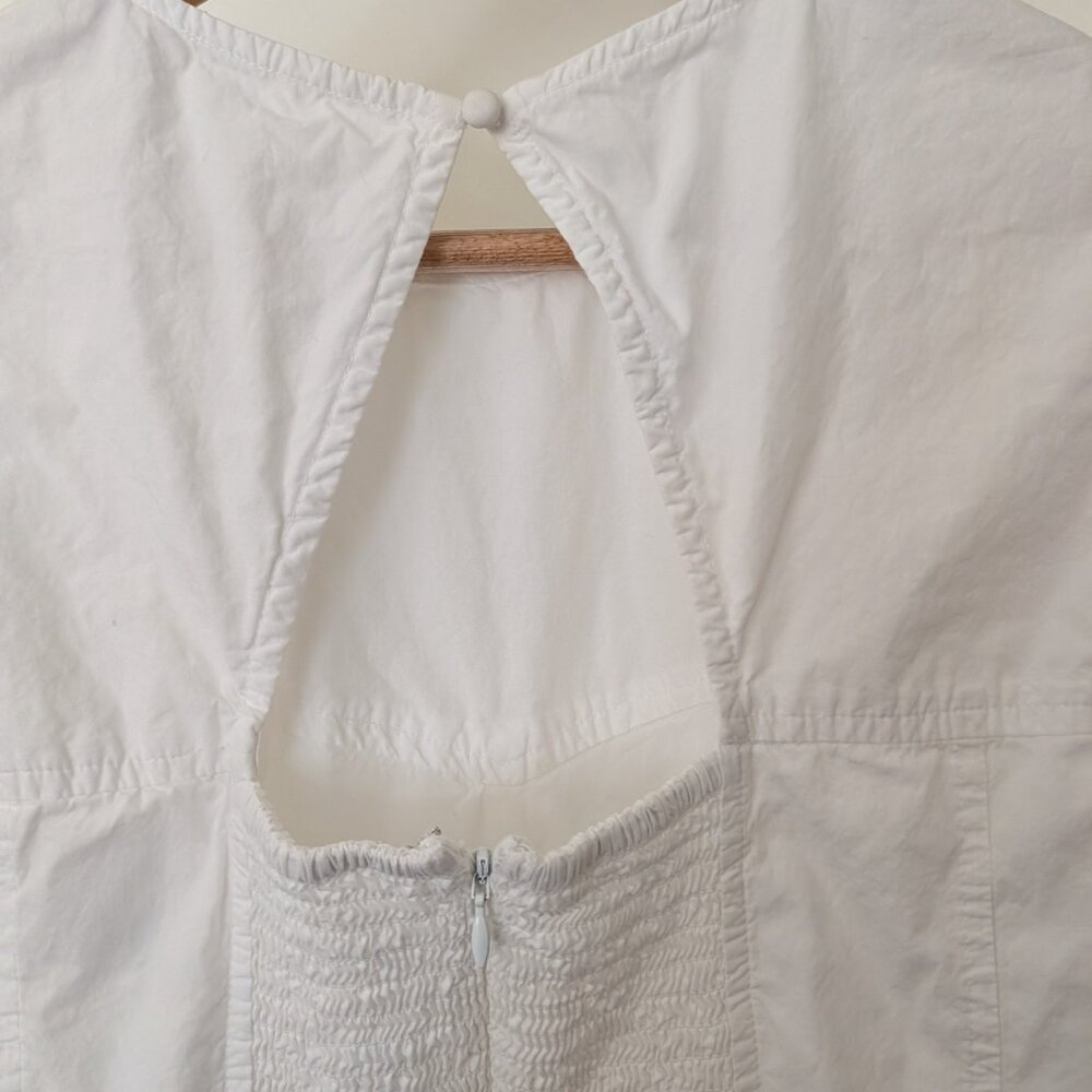 Anthropologie Maeve Puff Sleeve White Cotton Lined Smocked Mini A Line Dress M - Picture 5 of 7